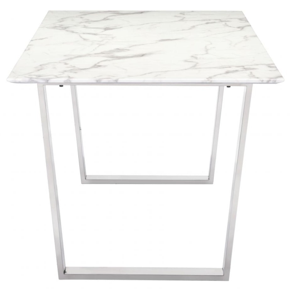 Rectangular White & Silver Dining Table