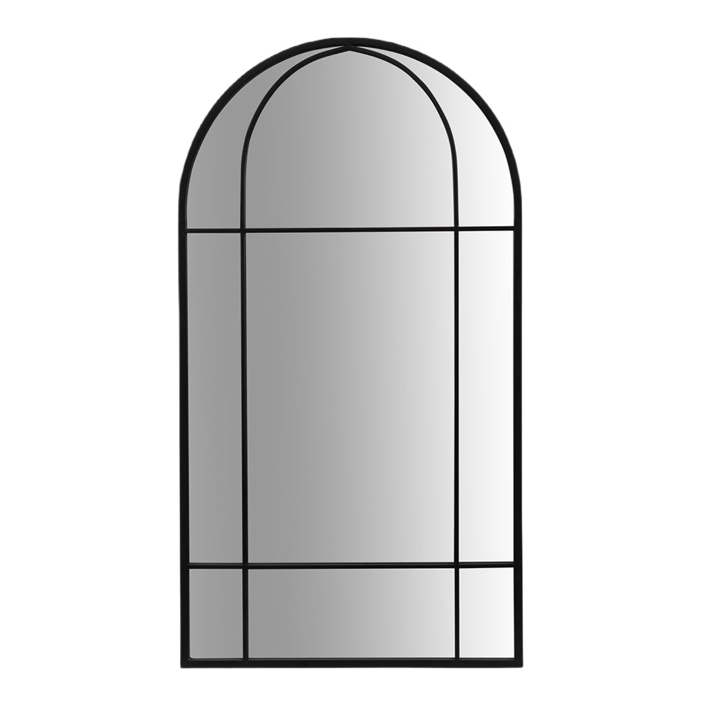 Black Arch Windowpane Mirror