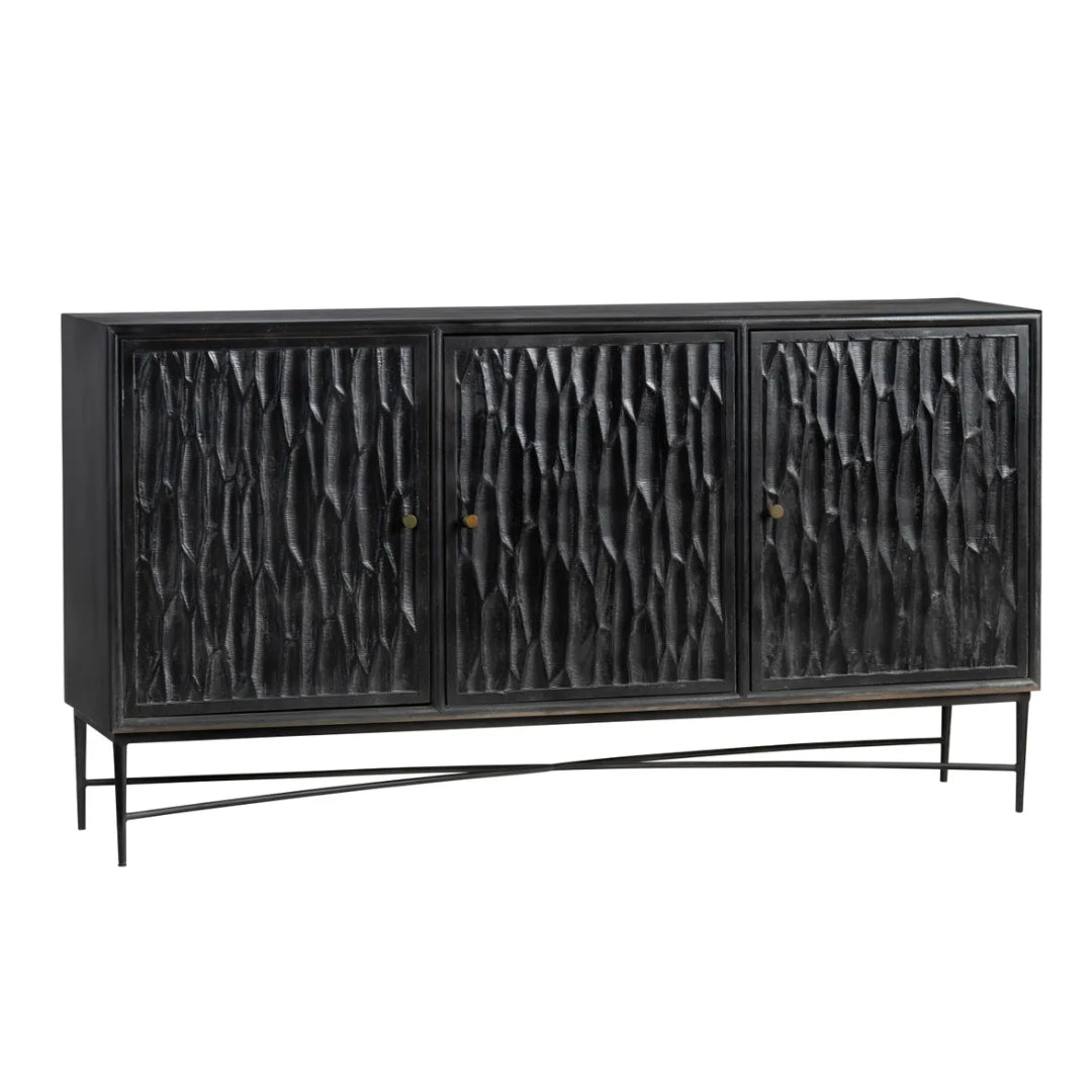 3-Door Black Textured Sideboard