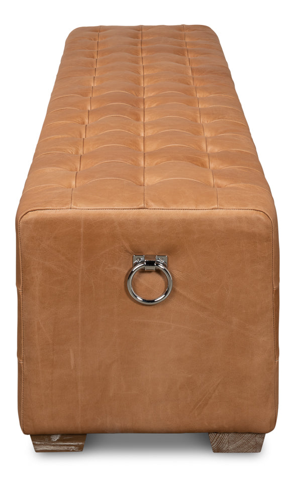 Saddle Brown Leather Tufted Ottoman