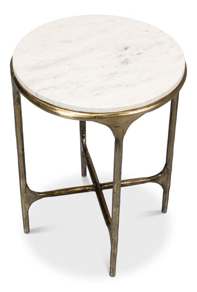 White Brass Round Accent Table