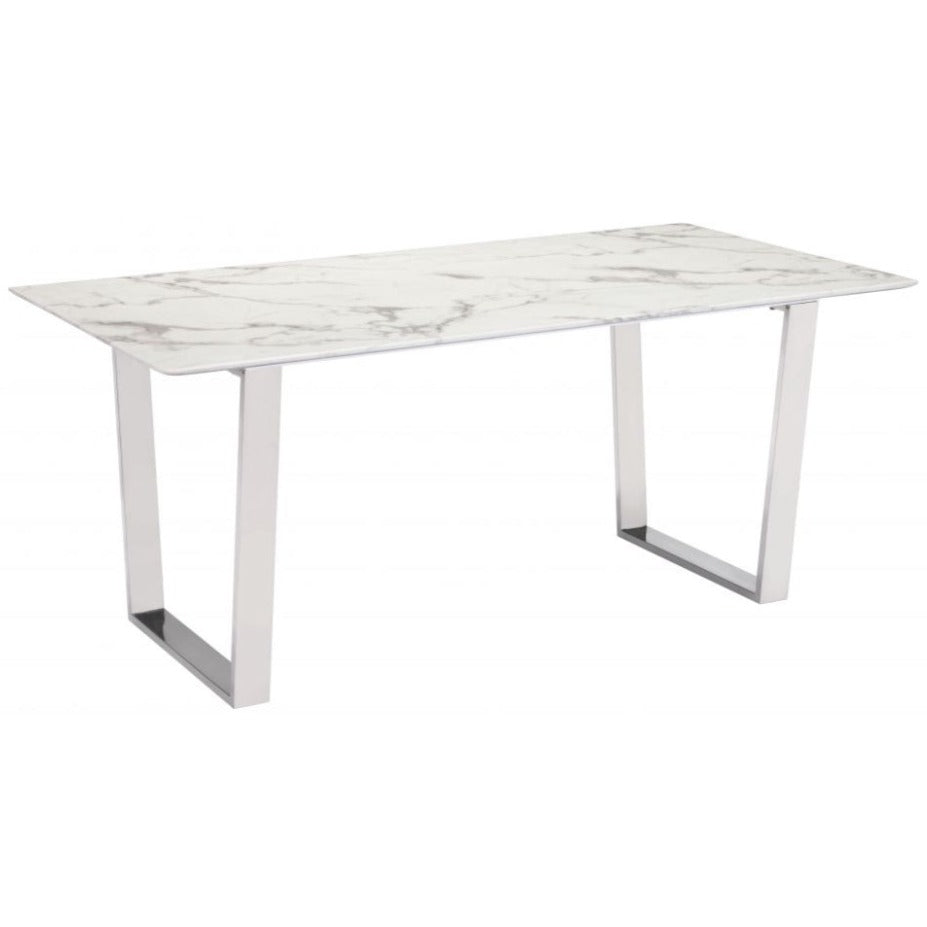 Rectangular White & Silver Dining Table