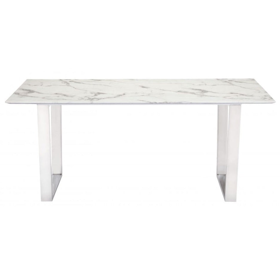 Rectangular White & Silver Dining Table
