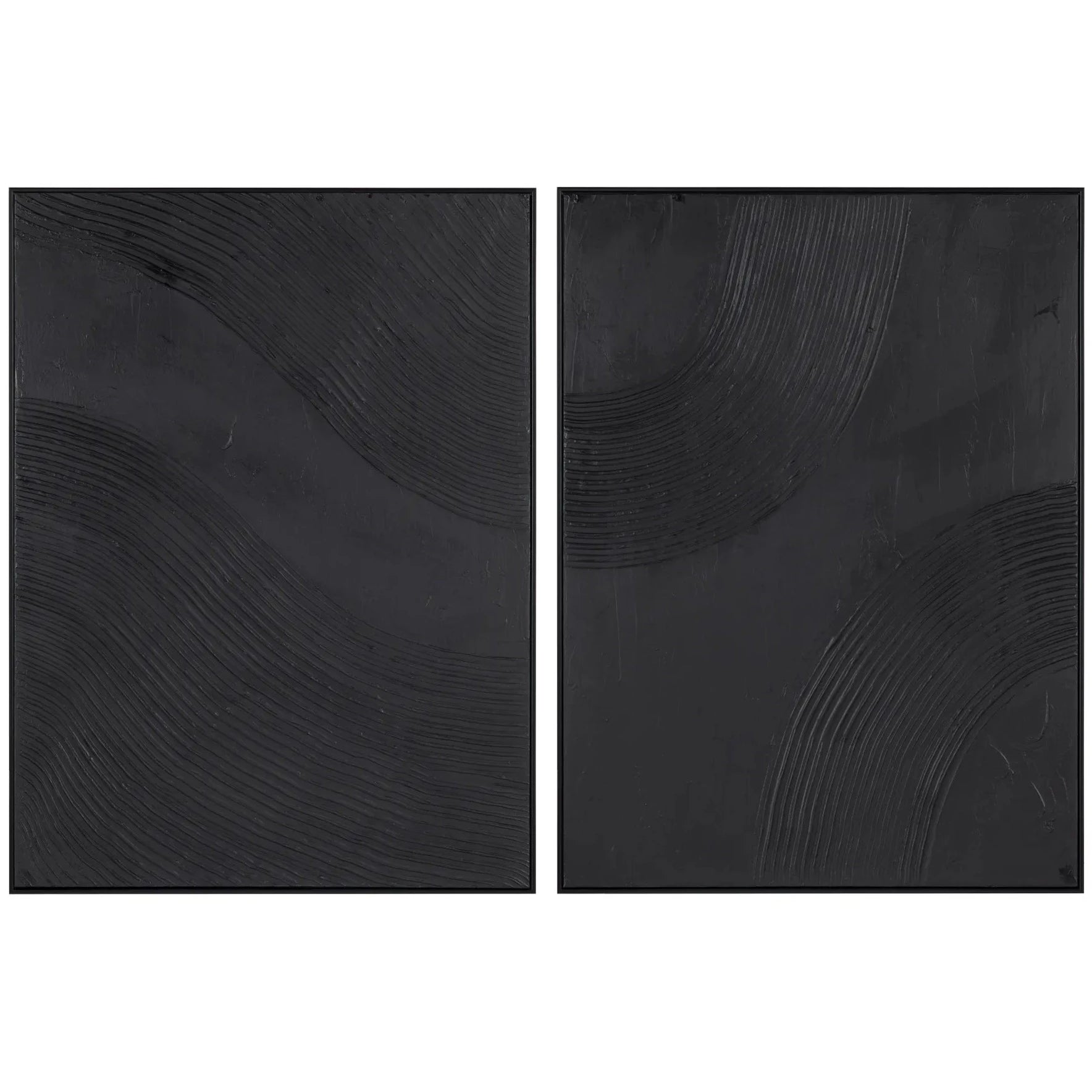 Black Wave Abstract Wall Art Set