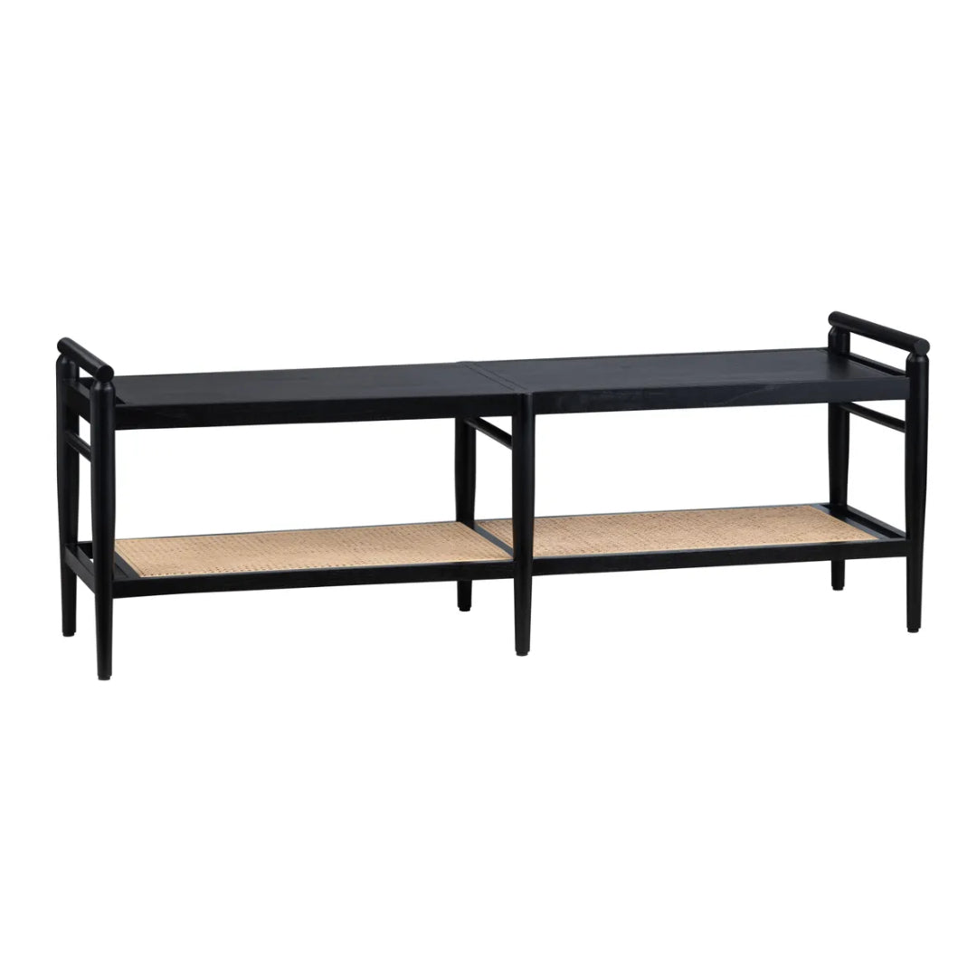 Black Weave Rattan Accent Bench