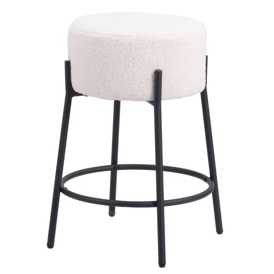 Round White Boucle Counter Stool
