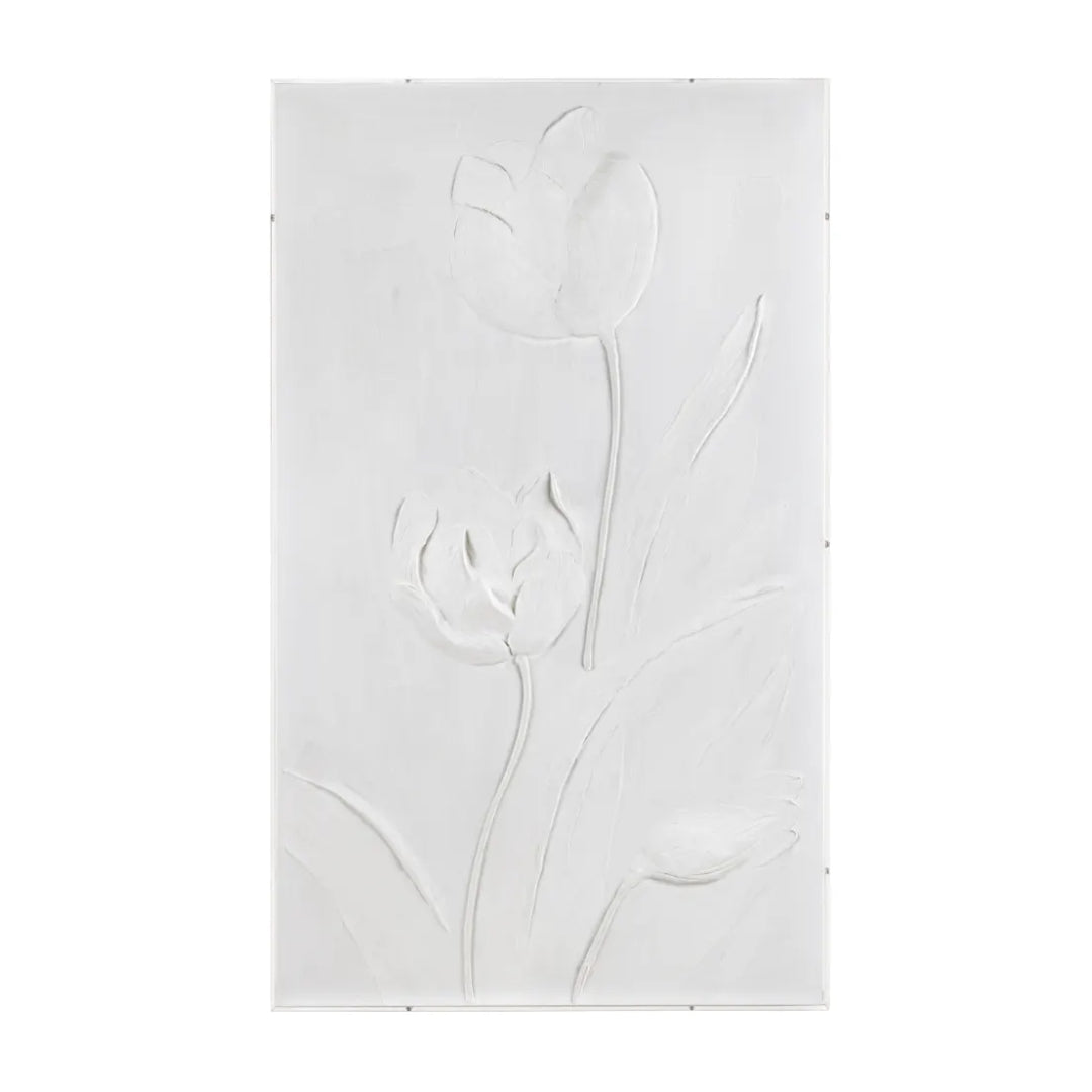 White Textured Contemporary Modern Floral Wall Art