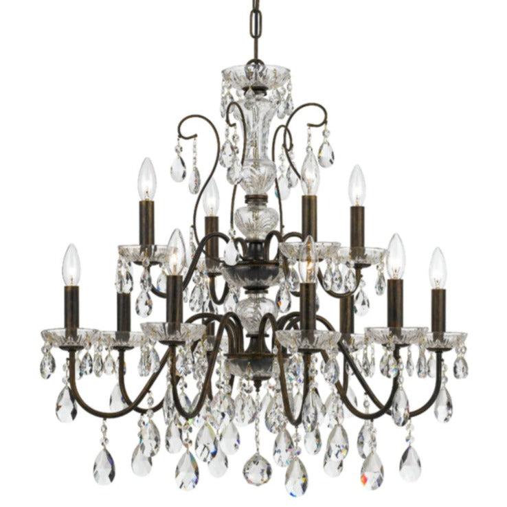 12-Light English Bronze Crystal Chandelier