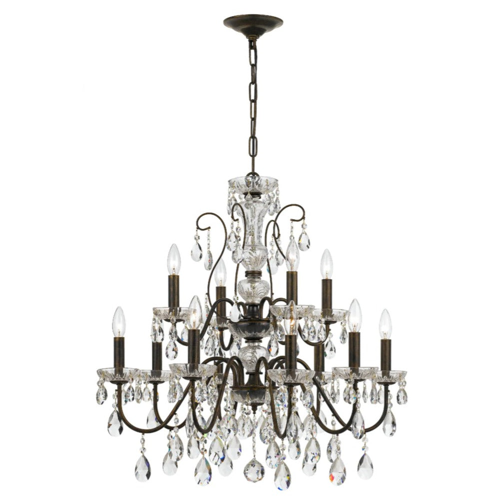 12-Light English Bronze Crystal Chandelier