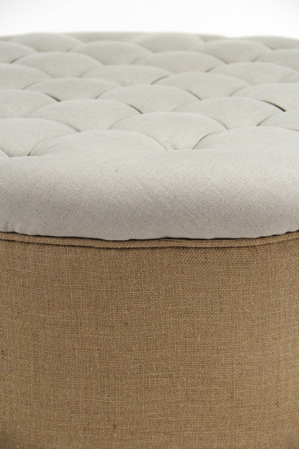 French Country Tufted Round Ottoman