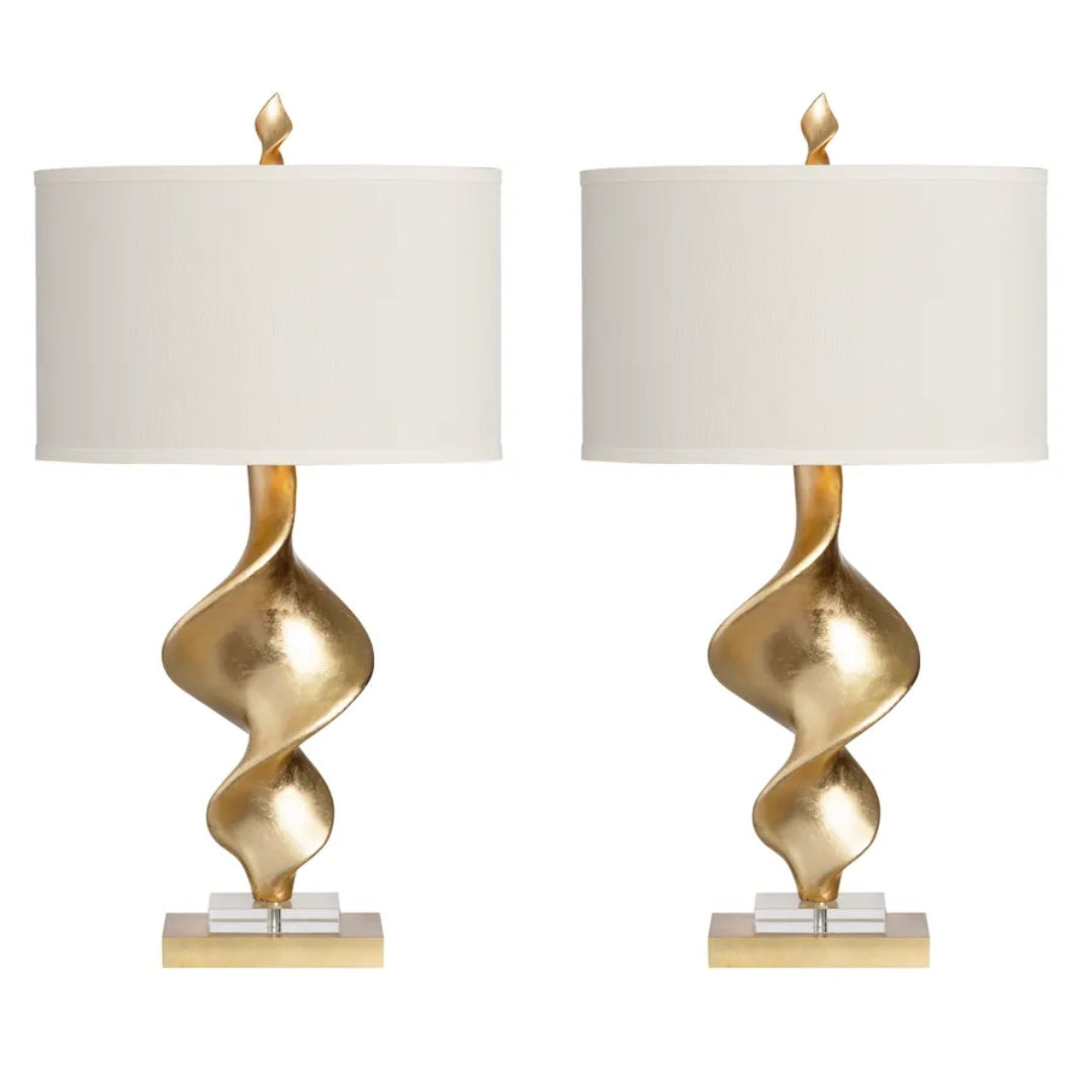 Swirl Gold Leaf Table Lamps - Pair