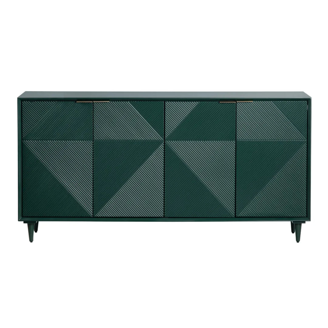 Modern Green Geometric Wood-Paned Sideboard
