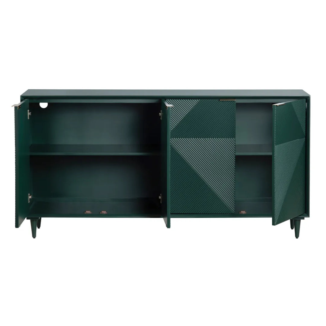 Modern Green Geometric Wood-Paned Sideboard