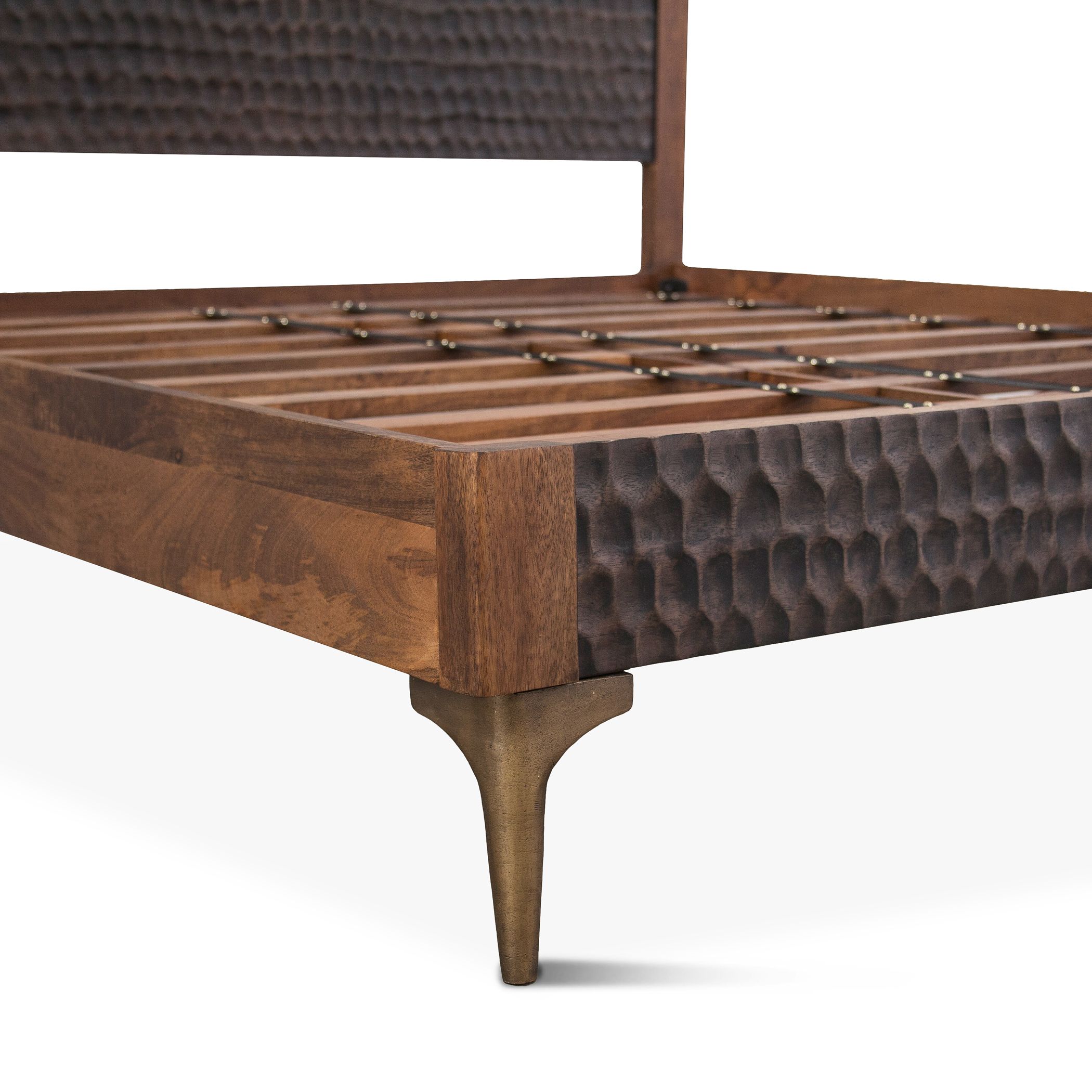 Natural Wooden and Iron Two-Toned King Bed