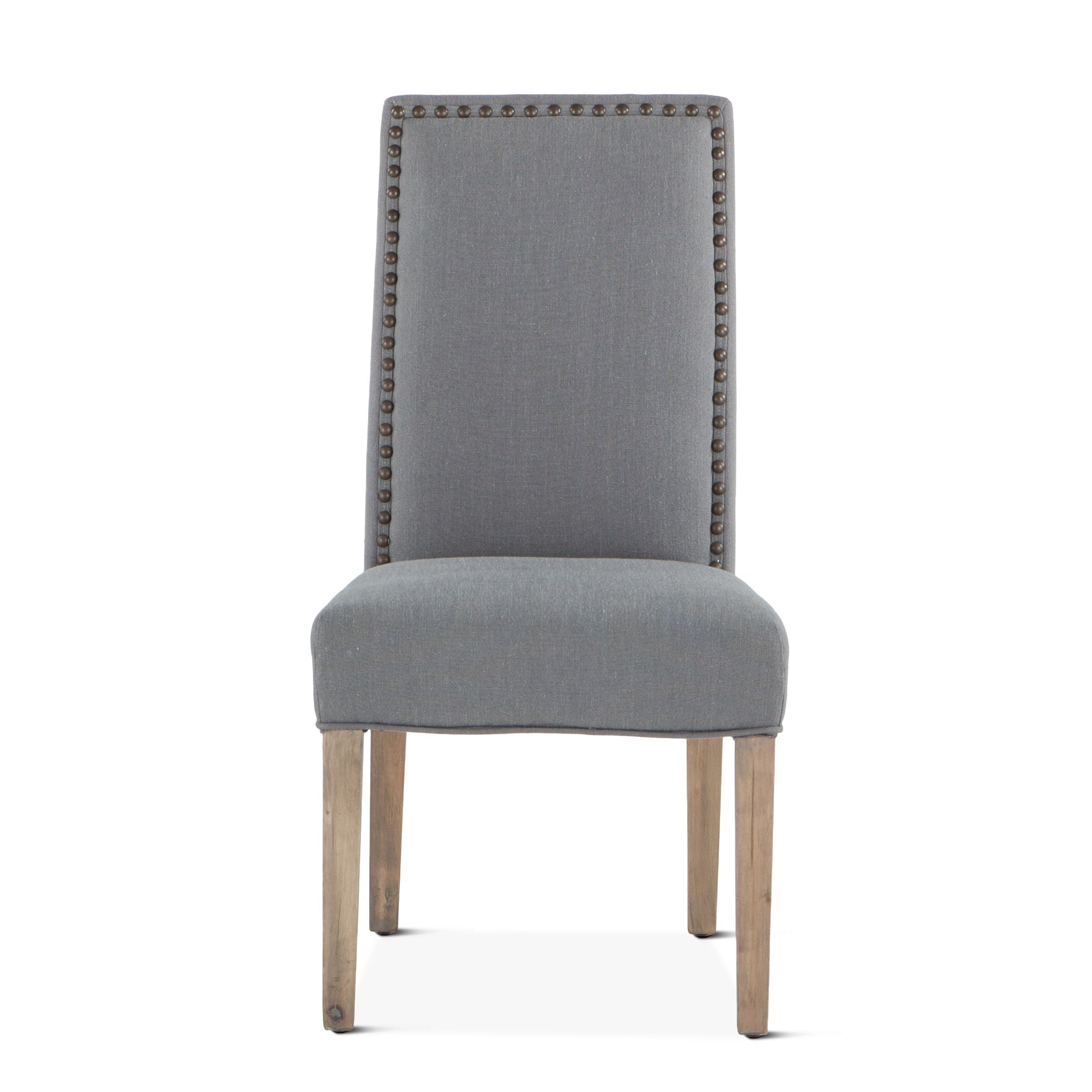 Upholstered Gray Dining Chair with Nailhead Trim