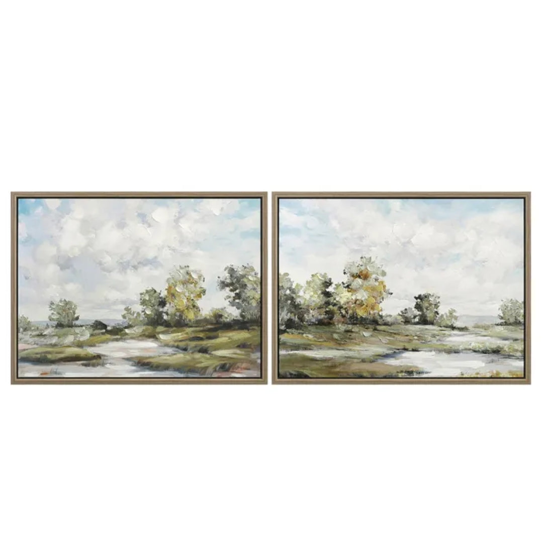 Hand Painted Green Vistas Wall Art - Set of 2