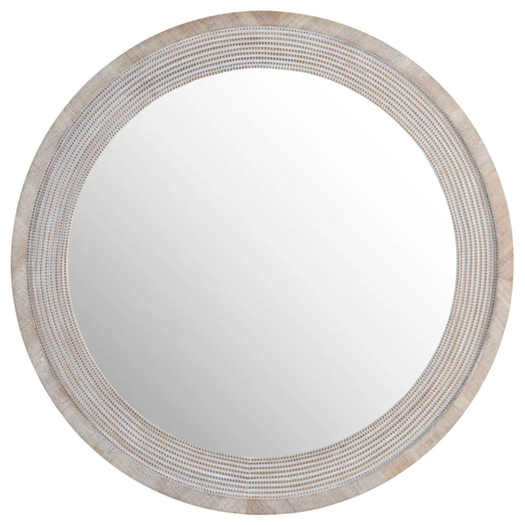 Whitewash Round Wooden Mirror