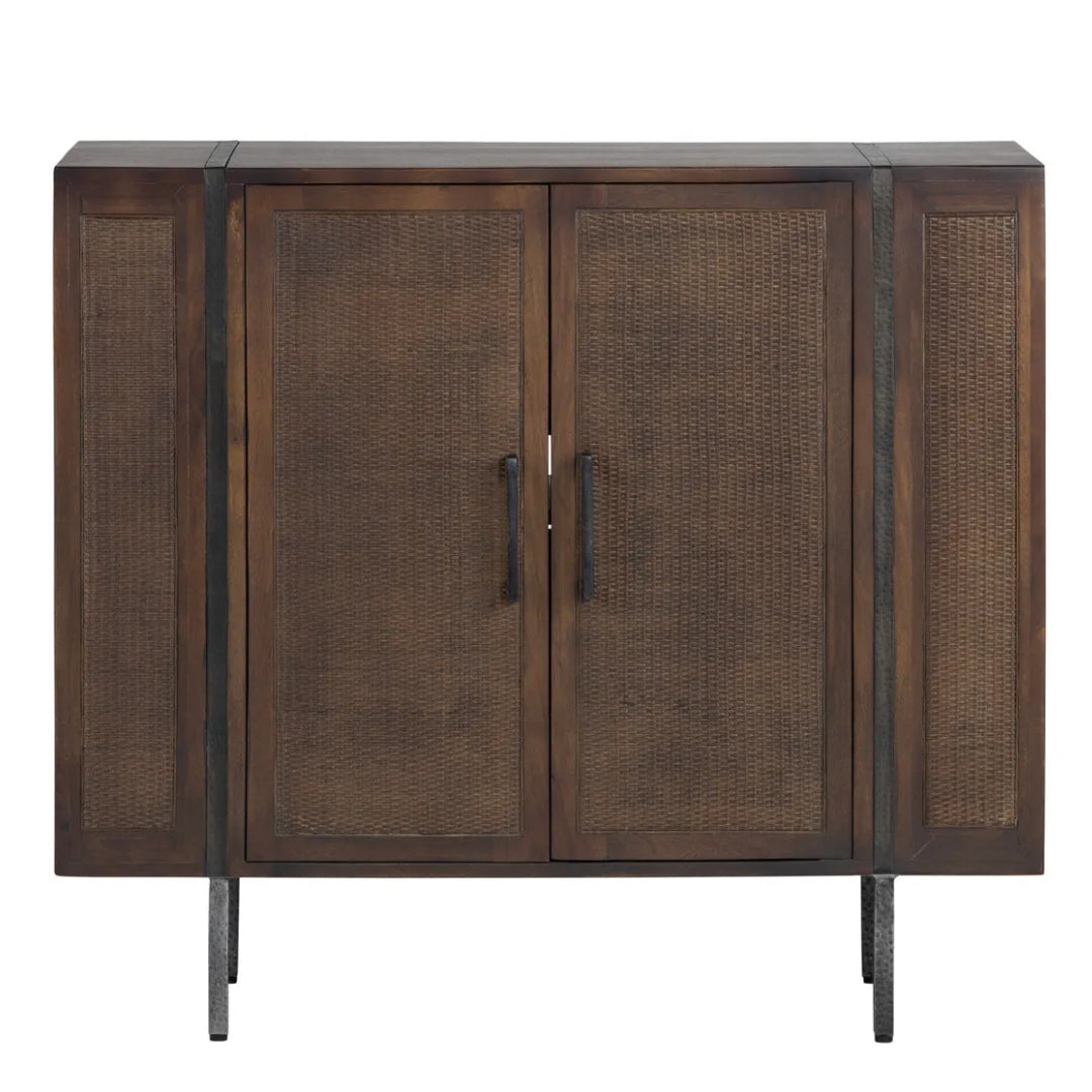 Rustic Wood and Cane Two-Door Cabinet