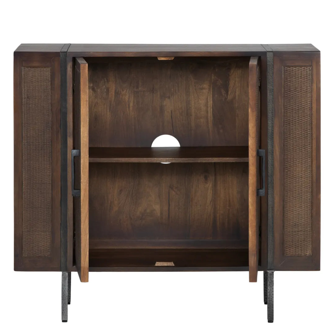 Rustic Wood and Cane Two-Door Cabinet