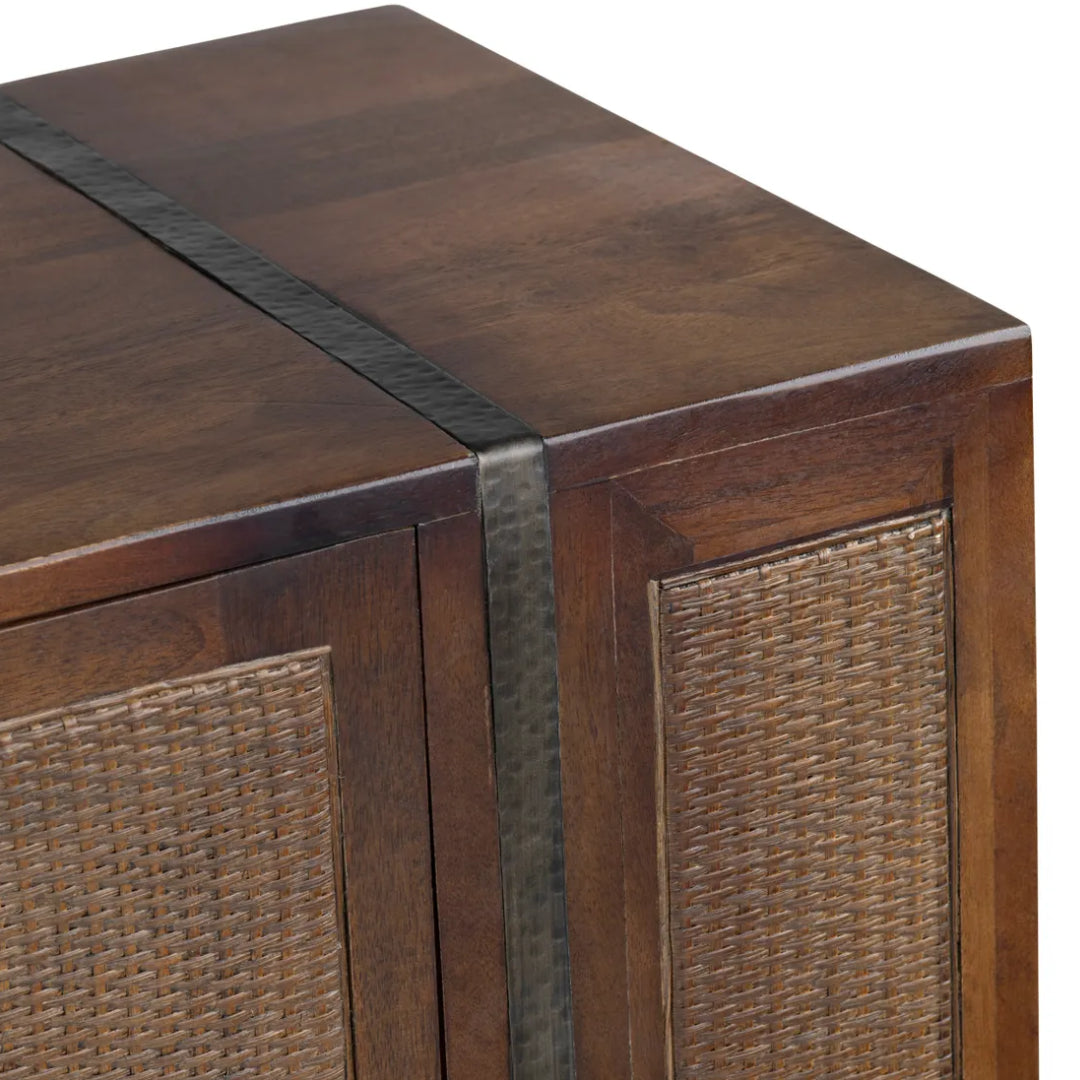 Rustic Wood and Cane Two-Door Cabinet