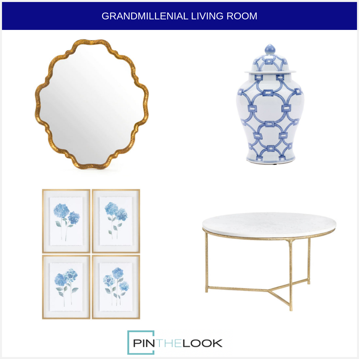 4-Set Blue Florals Wall Art