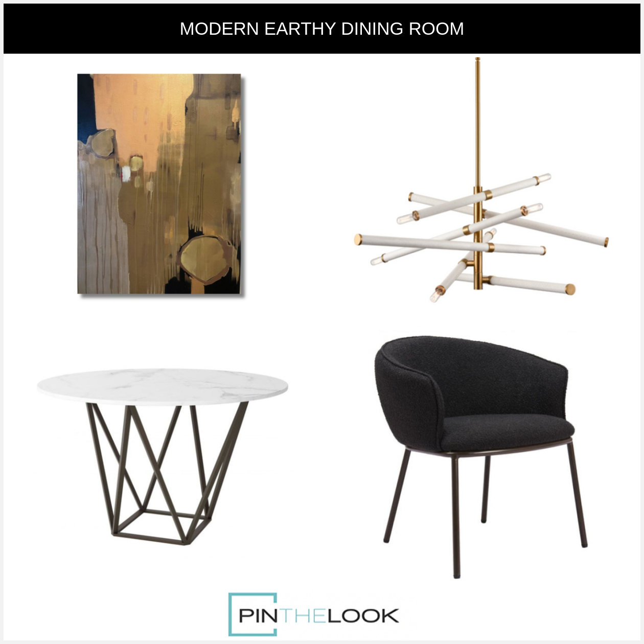 Geometric White & Antique Bronze Dining Table