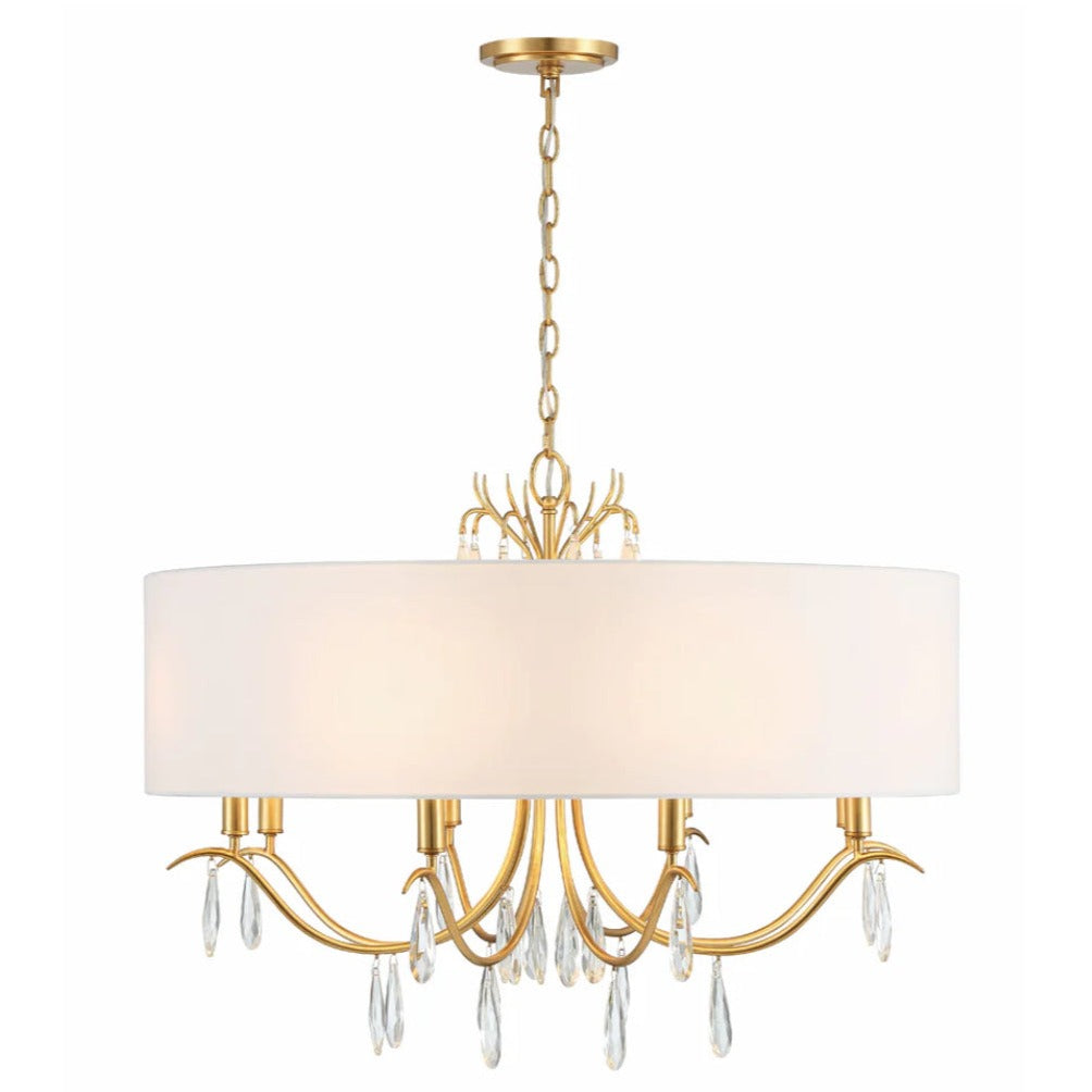 8-Light Round Shade White Gold Chandelier