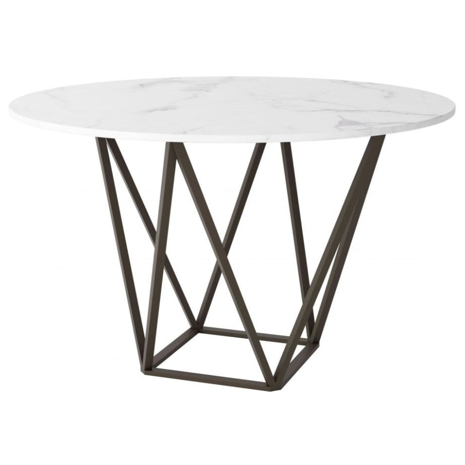 Geometric White & Antique Bronze Dining Table