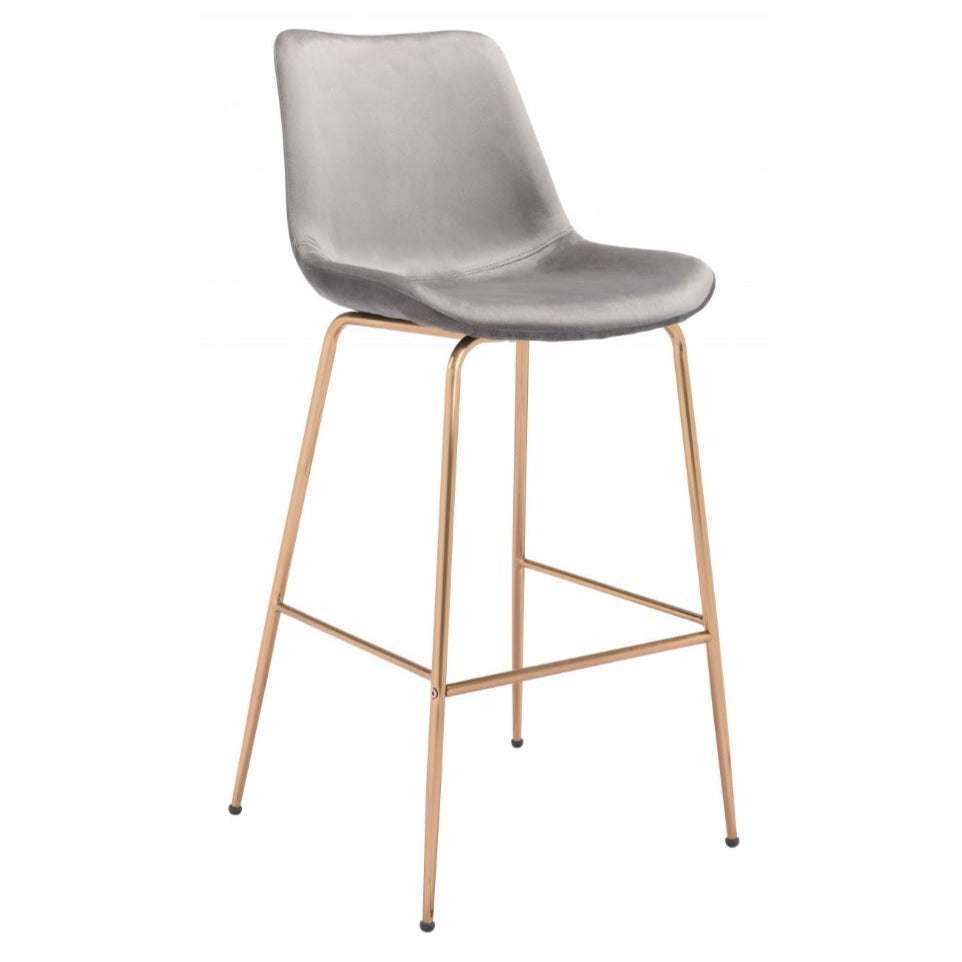 Gray Velvet & Gold Barstool