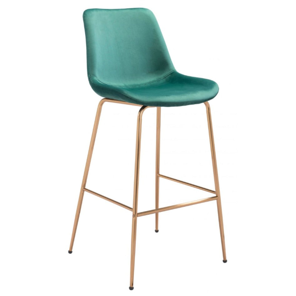Green Velvet & Gold Barstool