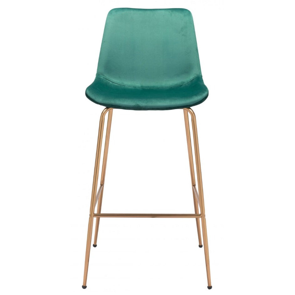 Green Velvet & Gold Barstool