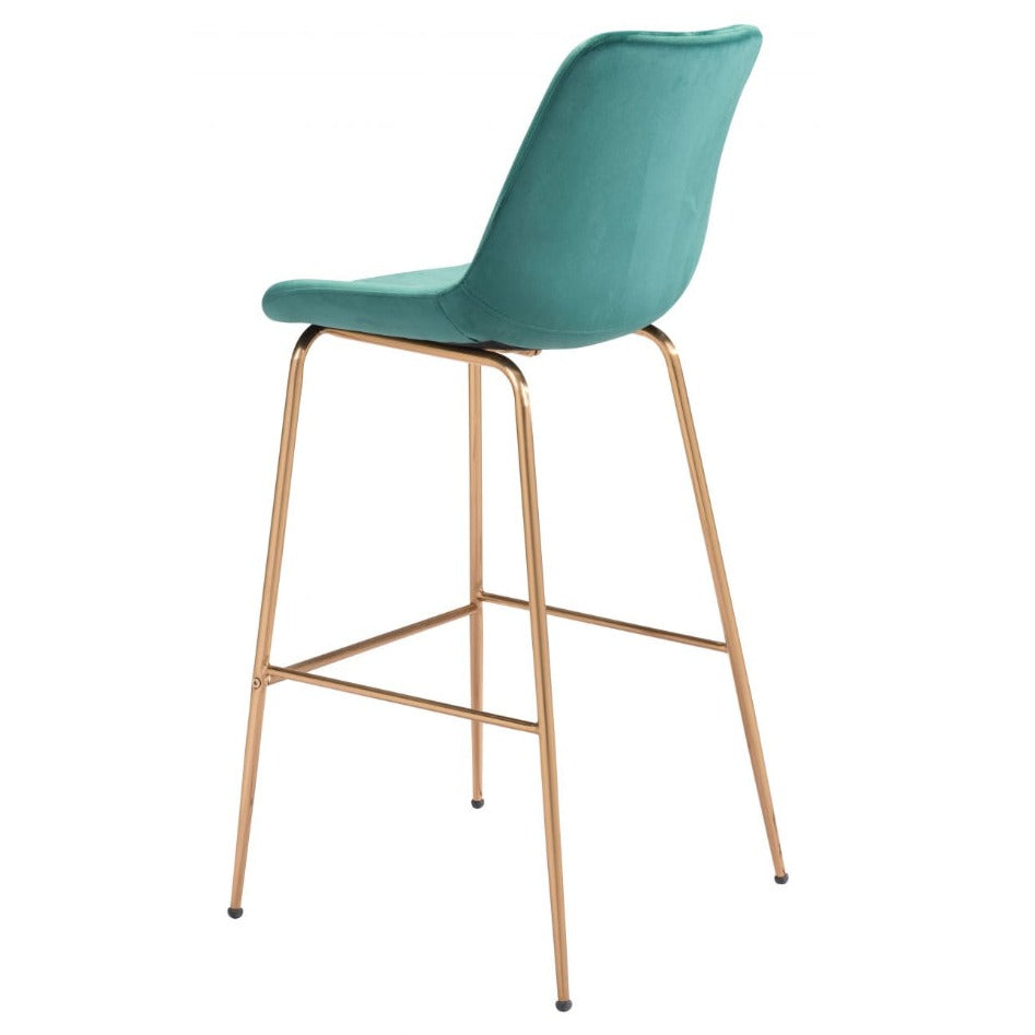 Green Velvet & Gold Barstool