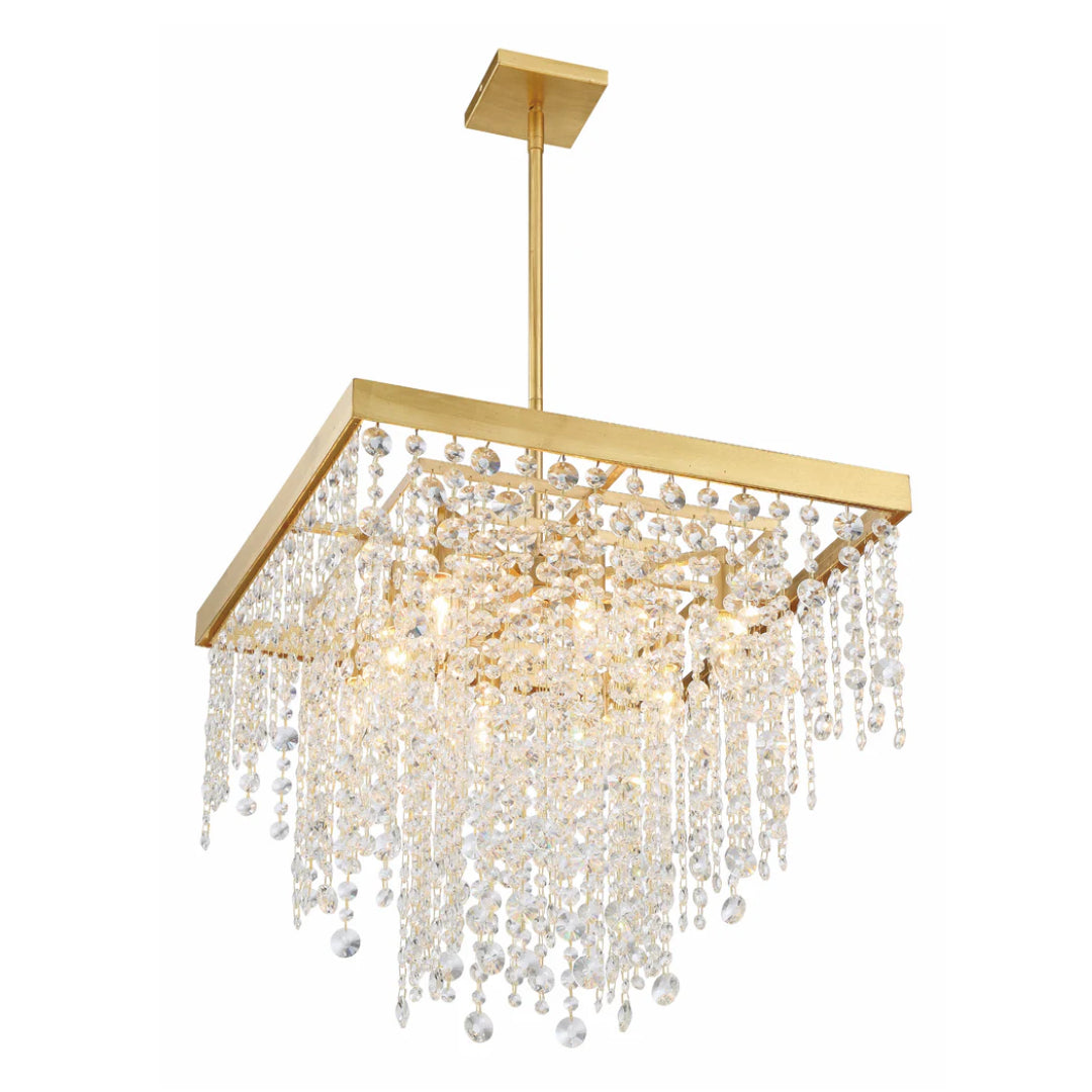 8 Light Antique Gold Square Crystal Chandelier
