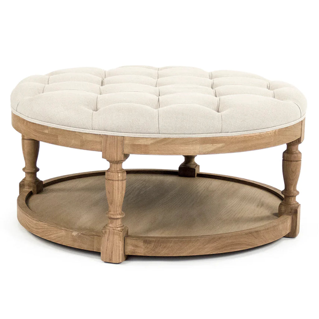 French Traditional Ivory Tufted Ottoman