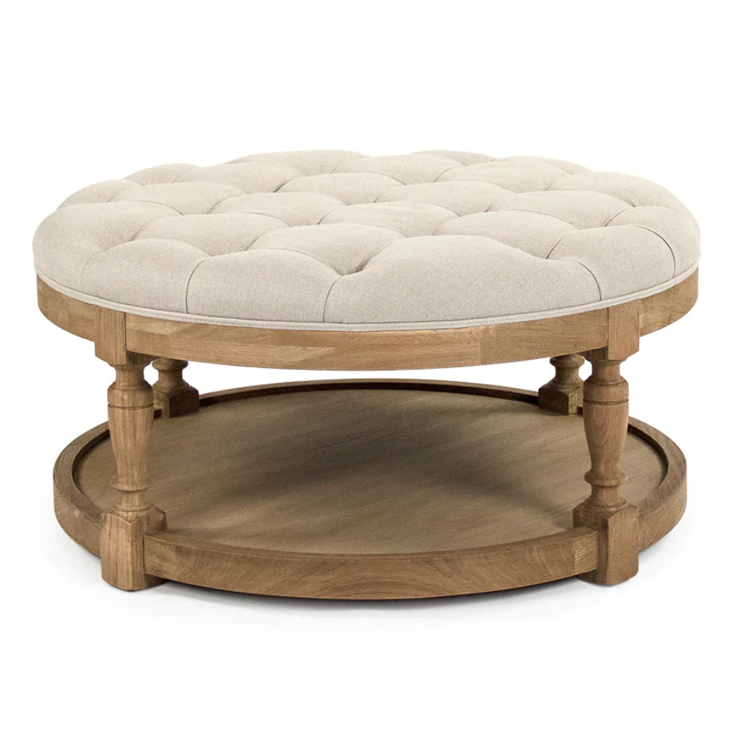 French Traditional Ivory Tufted Ottoman