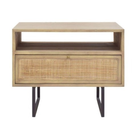 Coastal Brown Rattan 1-Drawer Side Table