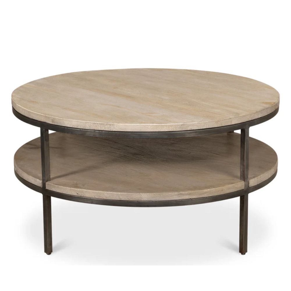 Double Shelf Beige Round Coffee Table