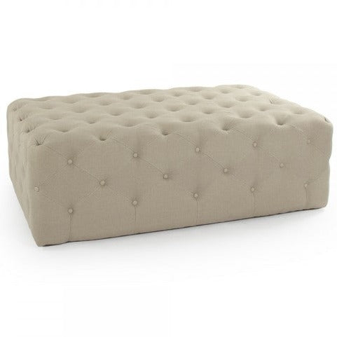 Tufted Beige Linen Ottoman