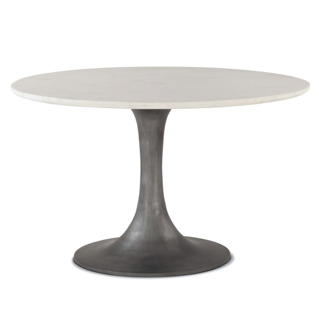 Mid-Century White Silver Round Dining Table