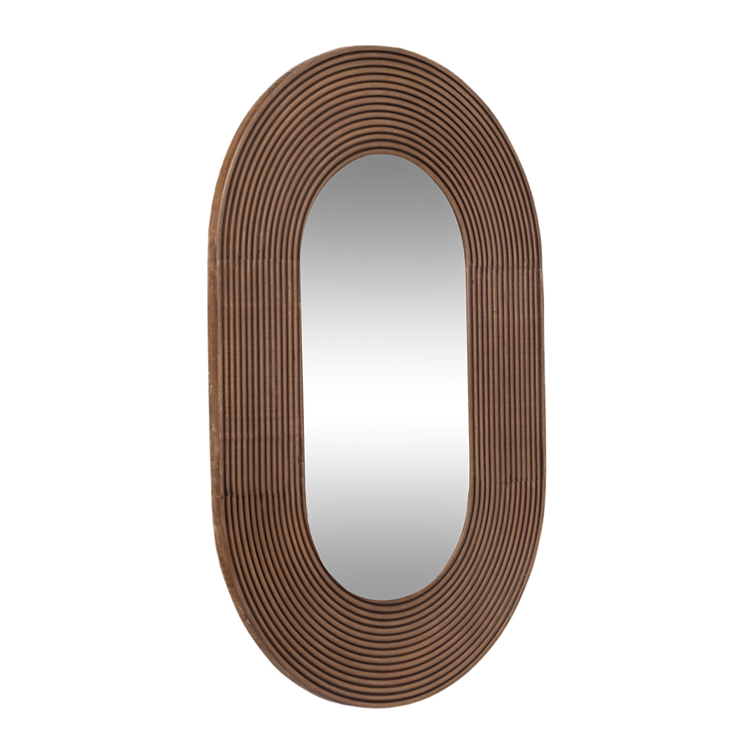 Ribbed Brown Oval Mirror