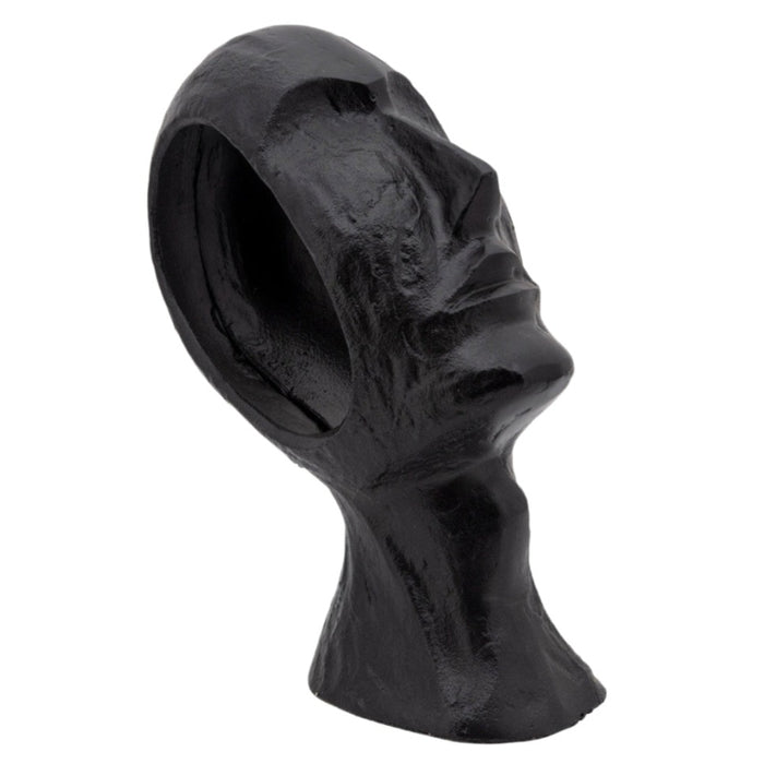 Black Metal Art Deco Face Sculpture