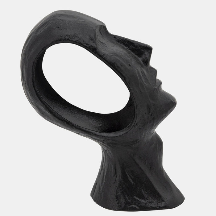 Black Metal Art Deco Face Sculpture