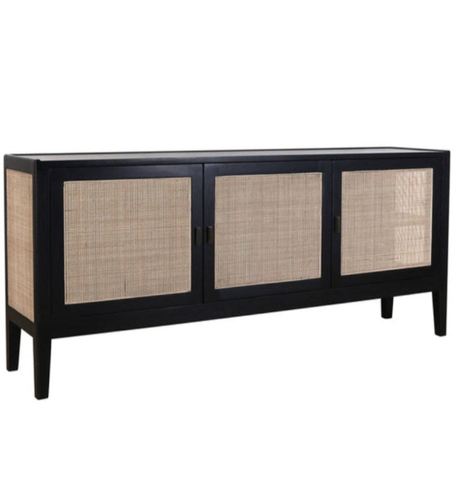 Black Bayur Wood Credenza with Natural Cane Inserts