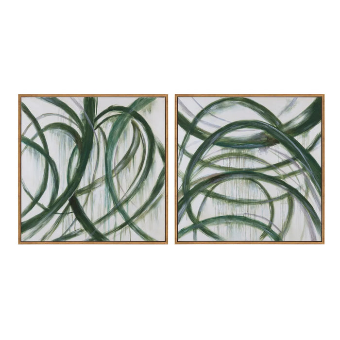 2-Set Abstract Green Twists Wall Art