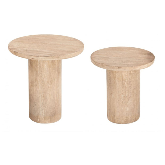 2-Set Natural Round Accent Table