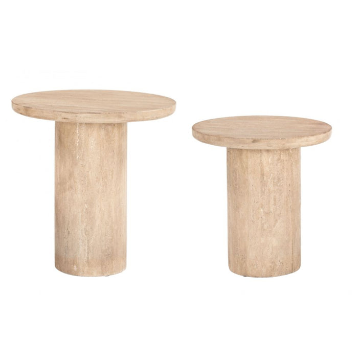 2-Set Natural Round Accent Table