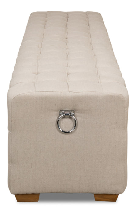 Beige Tufted Linen Ottoman Bench