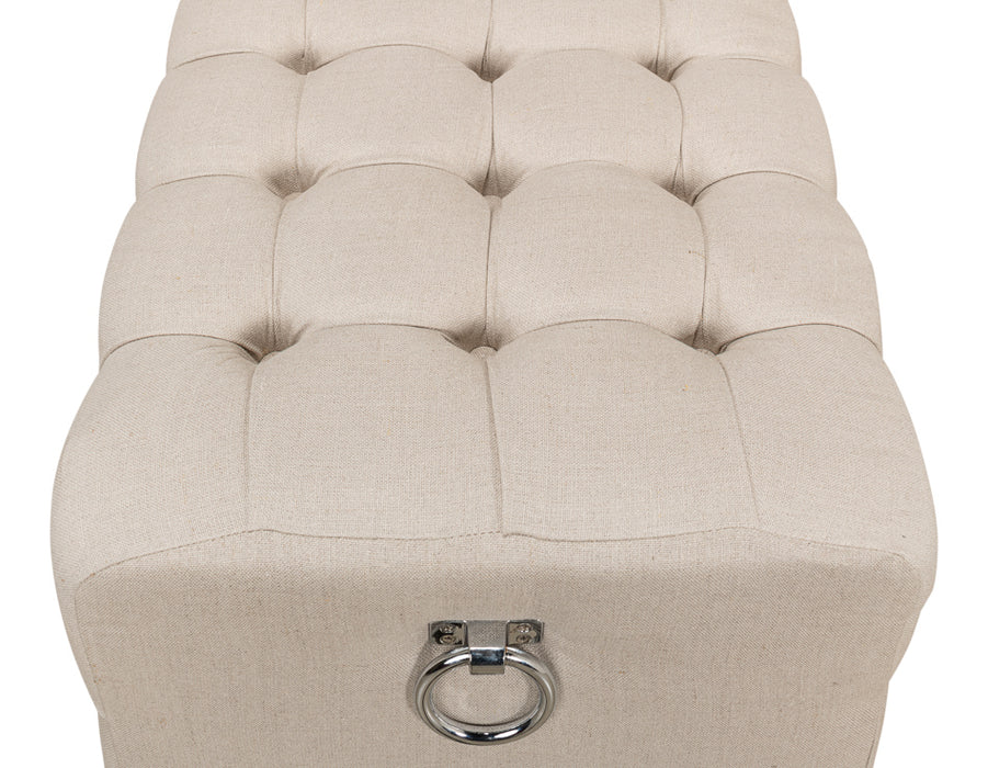 Beige Tufted Linen Ottoman Bench