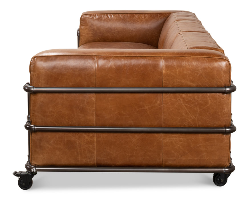 Rustic Leather Industrial Sofa