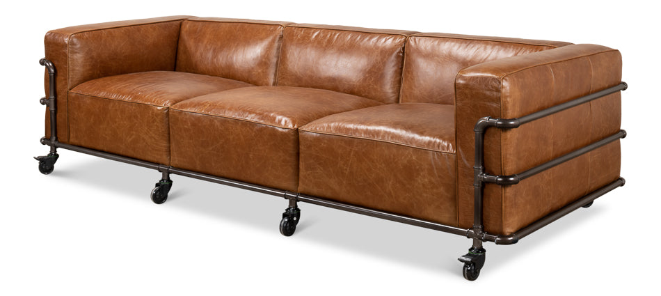 Rustic Leather Industrial Sofa